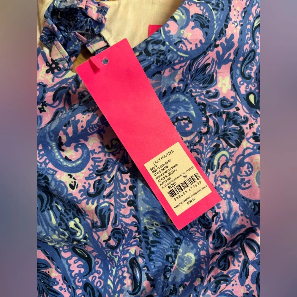 Lilly Pulitzer NWT Paisley Dress Size 00 Blue Pink Beach Vacation Summer - Picture 2 of 4